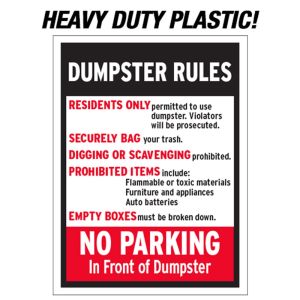 Plastic Dumpster Rules Sign